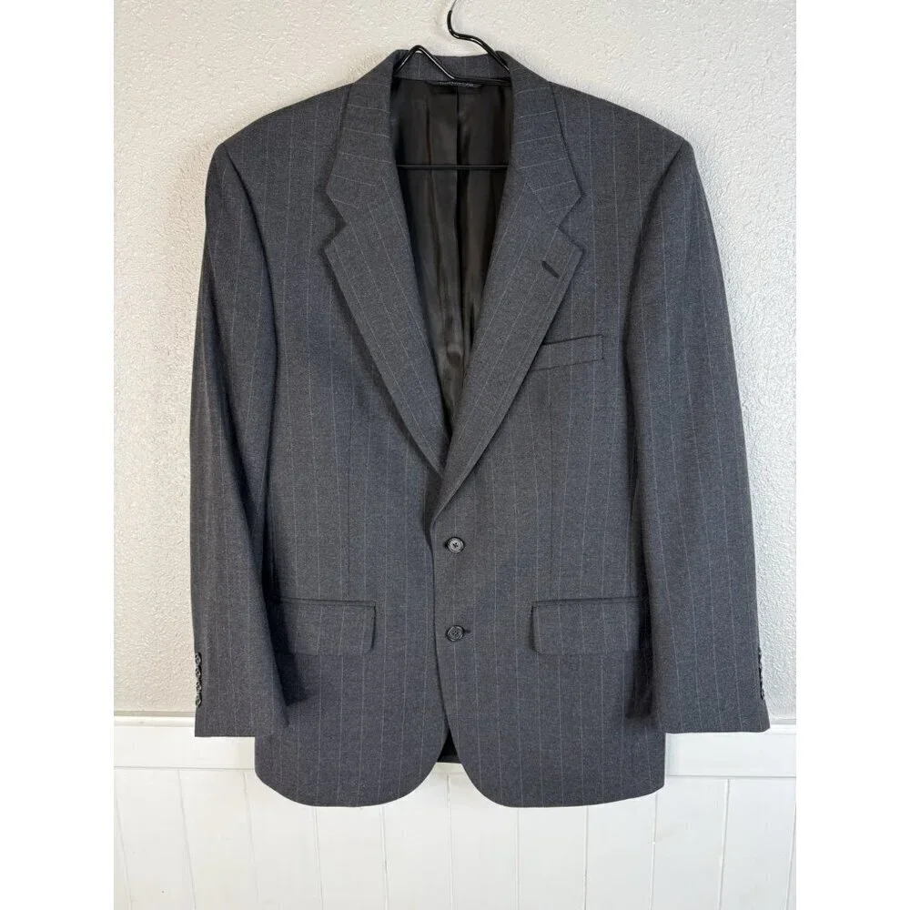 Vtg 90s Burberry Mens Fits 38 Wool Blazer Sports Coat Gray Blue Pinestripe READ